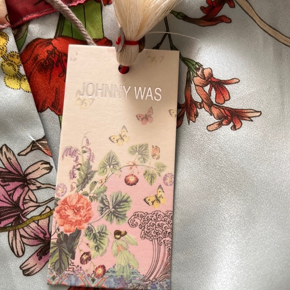 Johnny Was Workshop $298 MSP 💯 Silk Wide Leg Floral Palazzo Pale Blue Red Green - Picture 8 of 9